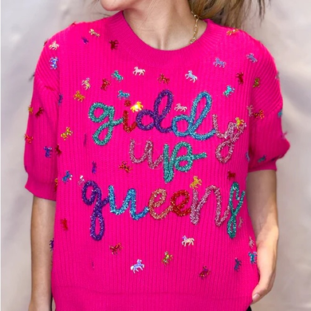 QUEEN OF SPARKLES Oversized cropped Giddy Up Queens - rodeo sweater
